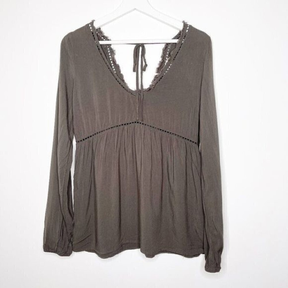 Altar'd State Green Boho V Neck Tie Back Blouse Small